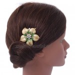 Avalaya Gold Plated Pale Yellow/Green Enamel AB Crystal 'Flower' Hair Comb - 55mm