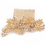 Avalaya Large Bridal/Wedding/Prom/Party Rose Gold Tone Clear Crystal Simulated Pearl Floral Hair Comb - 10.5cm