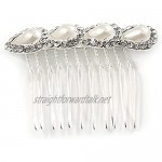 Avalaya Medium Bridal/Prom/Wedding/Party Rhodium Plated Faux Pearl Clear Austrian Crystal Side Hair Comb - 60mm Width