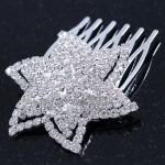 Avalaya 'Shining Star' Rhodium Plated Clear Diamante Mini Hair Comb - 45mm