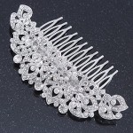 Avalaya Statement Bridal/Wedding/Prom/Party Rhodium Plated Clear Crystal Side Hair Comb - 110mm Across