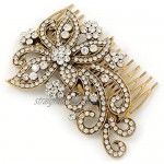 Avalaya Vintage Inspired Bridal/Wedding/Prom/Party Gold Tone Clear Crystal 'Butterfly' Side Hair Comb - 100mm