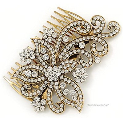 Avalaya Vintage Inspired Bridal/Wedding/Prom/Party Gold Tone Clear Crystal 'Butterfly' Side Hair Comb - 100mm