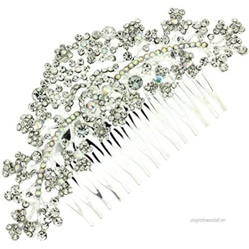 Bridal Large Silver & Crystal AB Starburst Flower Trail Hair Comb