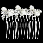 Bridal Small Silver Ivory Pearl and Crystal Bow Hair Comb