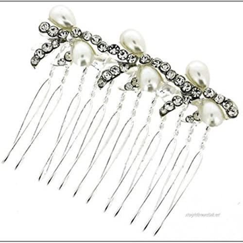Bridal Small Silver Ivory Pearl and Crystal Bow Hair Comb