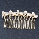 Bridal/ Wedding/ Prom/ Party Gold Plated Clear Austrian Crystal Light Cream Simulated Pearl Bow Hair Comb - 90mm