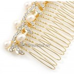 Bridal/ Wedding/ Prom/ Party Gold Plated Clear Austrian Crystal Light Cream Simulated Pearl Bow Hair Comb - 90mm