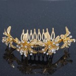 Bridal/ Wedding/ Prom/ Party Gold Plated Clear Swarovski Crystal Floral Hair Comb - 95mm