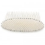 Bridal/Wedding/Prom/Party Rhodium Plated Clear Austrian Crystal Light Cream Simulated Pearl 'Oval' Hair Comb - 90mm