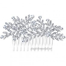 Clearine Wedding Bridal Crystal Hair Accessories Multi-Leaf Three Flowers Clear Silver-Tone Hair Comb