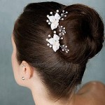 Clearine Wedding Bridal Hair Pin Set Simulated Pearl Crystal Enamel Leaf Hair Pin for Women Clear Silver-Tone (2 Pcs)