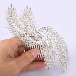 Clearine Women's Bohemian Boho Wedding Bridal Crystal Beaded Leaves Bling Hair Comb Hairpiece Clear Silver-Tone