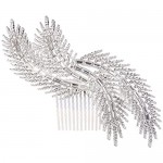 Clearine Women's Bohemian Boho Wedding Bridal Crystal Beaded Leaves Bling Hair Comb Hairpiece Clear Silver-Tone