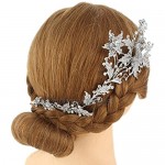 EVER FAITH Austrian Crystal 9.4 Inch Bridal Flower Branch Long Hair Comb Clear Silver-Tone