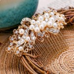 EVER FAITH Austrian Crystal Cream Simulated Pearl Floral Flower Bowknot Hair Comb Silver-Tone