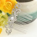 EVER FAITH Austrian Crystal CZ Wedding Flower Wave Leaf Vine Hair Comb Clear Silver-Tone