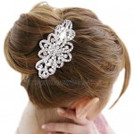 EVER FAITH Austrian Crystal Simulated Pearl Bowknot Flower Hair Comb Clear Silver-Tone
