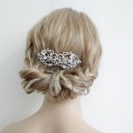 EVER FAITH Austrian Crystal Simulated Pearl Bridal Flower Leaf Hair Comb Clear Silver-Tone