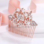 EVER FAITH Crystal Art Deco Ivory Color Simulated Pearl Floral Leaf Branch Hair Comb Clear
