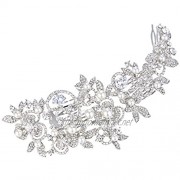EVER FAITH CZ Crystal White Simulated Pearl 6 Inch Flower Leaf Hair Side Comb Clear Silver-Tone