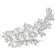 EVER FAITH CZ Crystal White Simulated Pearl 6 Inch Flower Leaf Hair Side Comb Clear Silver-Tone