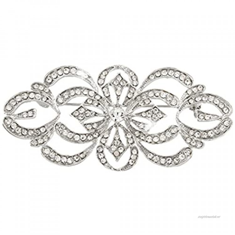 EVER FAITH Women's Austrian Crystal Wedding Art Deco Bridal Brooch Clear Silver-Tone