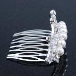 Fairy Princess Bridal/ Wedding/ Prom/ Party Rhodium Plated Swarovski Crystal and White Simulated Pearl Mini Hair Comb Tiara - 60mm