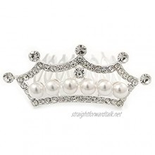 Fairy Princess Bridal/ Wedding/ Prom/ Party Rhodium Plated Swarovski Crystal and White Simulated Pearl Mini Hair Comb Tiara - 60mm