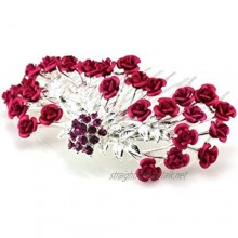 Fuchsia Pink & Crystal Rose Flower Bouquet Hair Comb