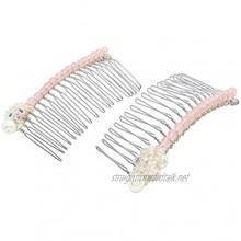 Kat & George Women's Handmade Rose Quartz Cream Pearls Twin Bridal Hair Comb
