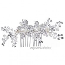 Mondora Wedding Hair Comb Flower Handmade DIY Women's Ivory Color Simulated Pearl Austrian Crystal Silver-Tone Clear