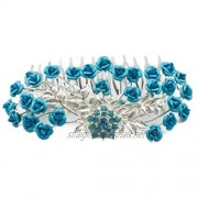 Mytoptrendz Silver Plated Rose Flower And Petals Rhinestone Hair Comb Wedding Headpieces Headdress Bridal Hair accessory (Blue)