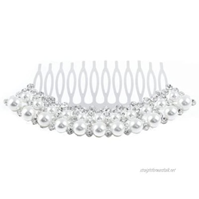 Mytoptrendz® White Faux Pearl and Sparkly Crystal Side Hair Comb Silver Tone Bridal Prom Hair Accessories