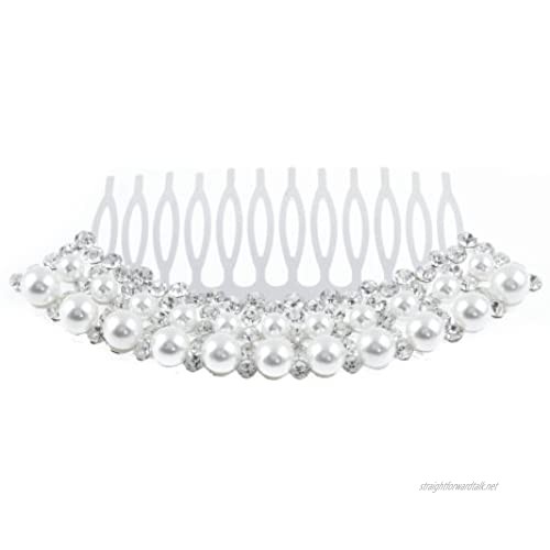 Mytoptrendz® White Faux Pearl and Sparkly Crystal Side Hair Comb Silver Tone Bridal Prom Hair Accessories