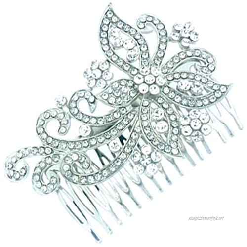 PYNK Jewellery Bridal Hair Accessories Silver & Crystal Large Spiral Flower Hair Comb