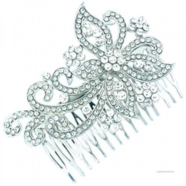 PYNK Jewellery Bridal Hair Accessories Silver & Crystal Large Spiral Flower Hair Comb