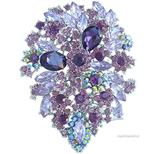 Sindary Gorgeous Headpiece 4.13" Silver Tone Purple Austrian Crystal Flower Hair Comb UKH3905
