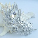 Sindary Luxury 4.33 Silver Tone Clear Austrian Crystal Peacock Feather Hair Comb Wedding Headpiece UKH5038