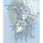 Sindary Luxury 4.33 Silver Tone Clear Austrian Crystal Peacock Feather Hair Comb Wedding Headpiece UKH5038