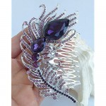 Sindary Luxury 4.33 Silver Tone Purple Rhinestone Crystal Peacock Feather Hair Comb Wedding Headpiece UKH5038