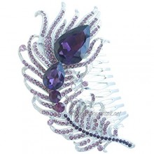 Sindary Luxury 4.33" Silver Tone Purple Rhinestone Crystal Peacock Feather Hair Comb Wedding Headpiece UKH5038
