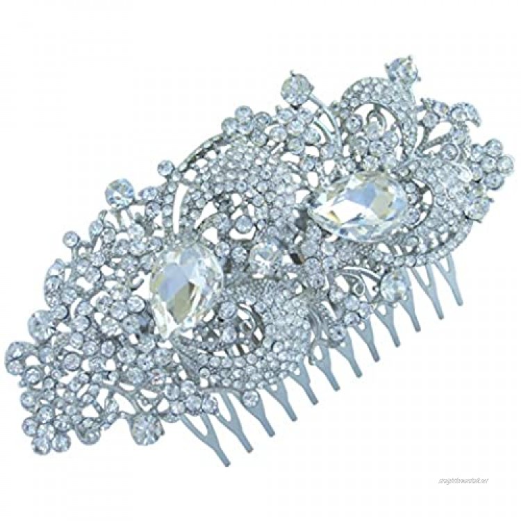 Sindary Wedding Headpiece 4.33 Austrian Crystal Teardrop Flower Hair Comb UKH4238