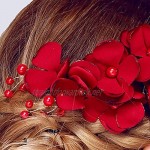 Yazilind Bridal Hair Pins Flowers Red Bead Wedding Hair Accessories Party for Women and Girls