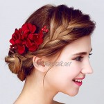 Yazilind Bridal Hair Pins Flowers Red Bead Wedding Hair Accessories Party for Women and Girls