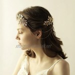 YAZILIND Wedding Bride Gold Plated Leave Rhinestone Imitation Pearl Hair Comb Women Party Headband