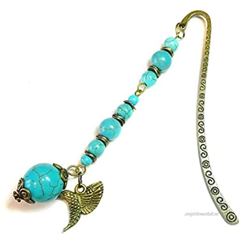 Antique Brass Hair Stick w Bird Charm & Semi-Precious Turquoise