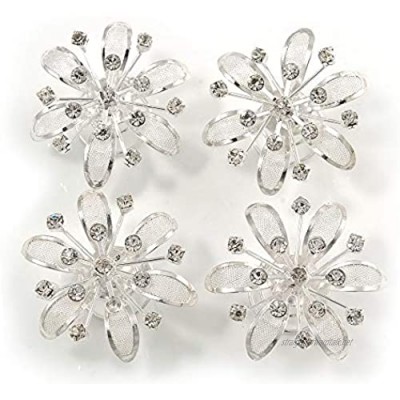 Avalaya Bridal/Wedding/Prom/Party Set of 4 Rhodium Plated Crystal Floral Spiral Twist Hair Pins