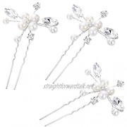Clearine Wedding Bridal Crystal Simulated Pearl Marquise-Shape Leaf Hair Pins Set Clear Silver-Tone