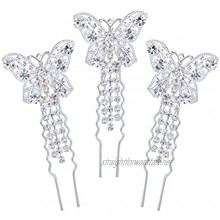 Clearine Women's Wedding Bridal Butterfly Crystal Tassel Hair Comb Pin Set of 3 Pcs
